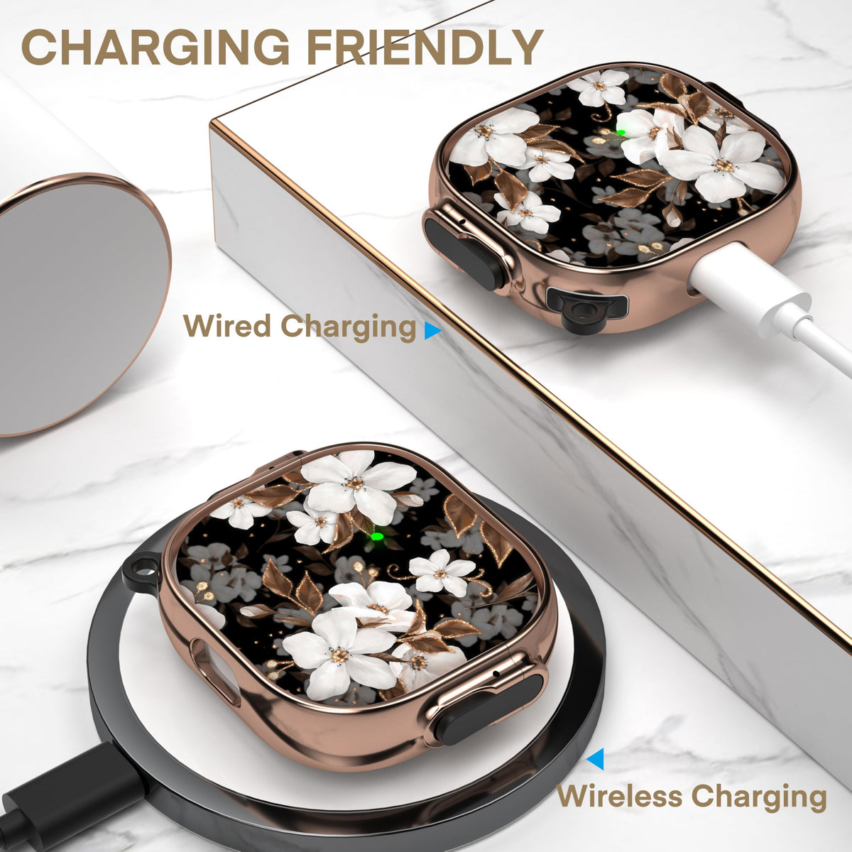 Maxjoy AirPods 4 case supports wired and wireless charging with cover on.
