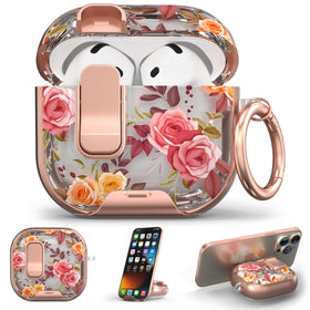 Maxjoy AirPods 4 case with clear rose motif protects against scratches (front view).