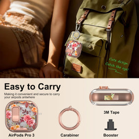 Maxjoy AirPods 4 case clear rose motif, side view highlights sleek grip and wear resistance.