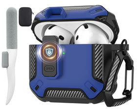 Maxjoy AirPods 4 case with lock in blue, front view showing protection and accessibility.