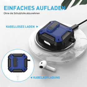 Maxjoy AirPods 4 case with lock in blue, top-open view for easy lid access.