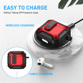 Maxjoy AirPods 4 case with lock, red camo, back view displaying full coverage
