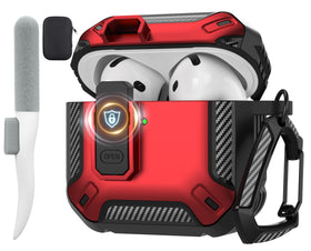 Maxjoy AirPods 4 case with lock, red camo, front view shows charging access