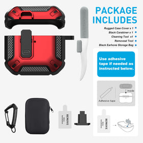 Maxjoy AirPods 4 case with lock, red camo, held in hand for portability