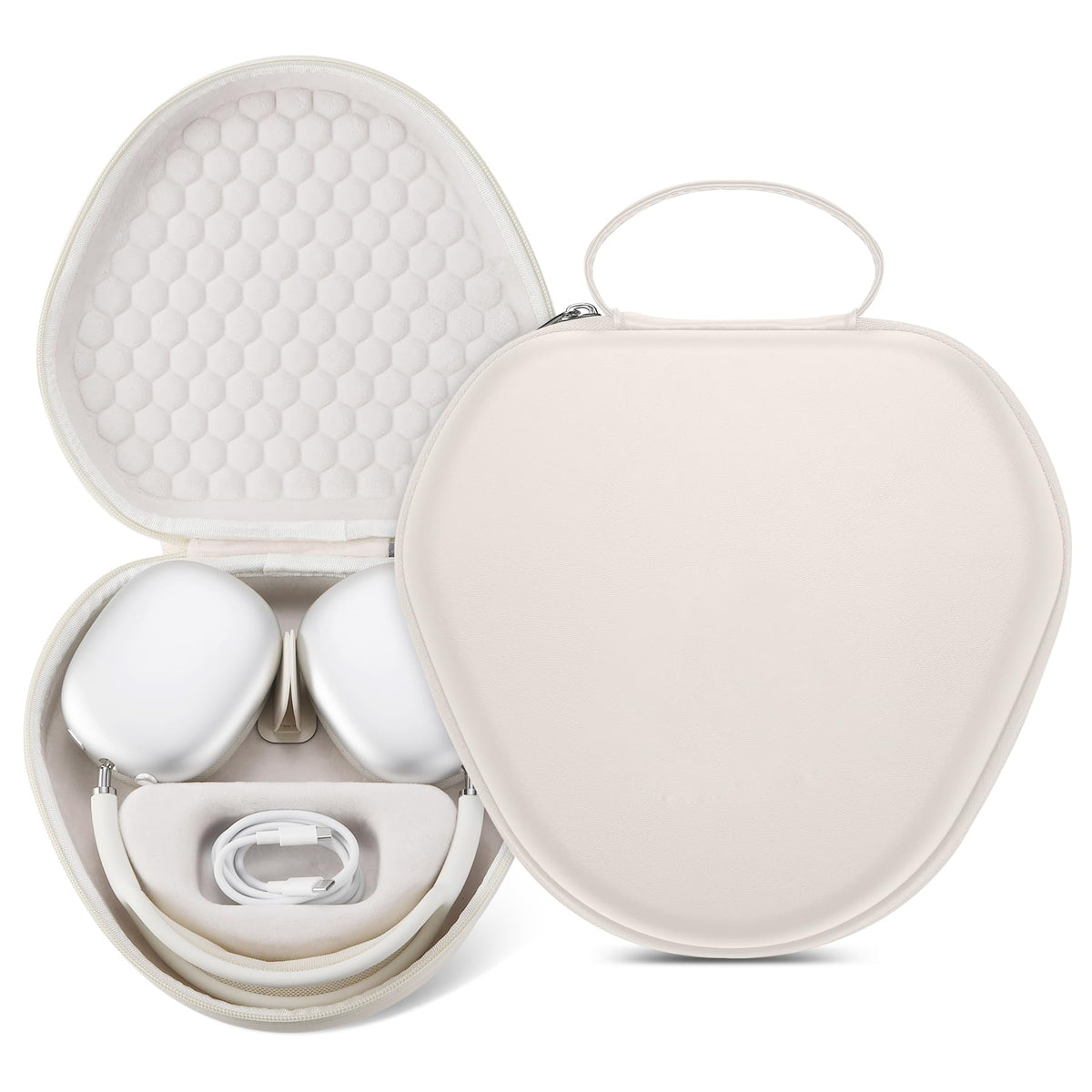 Maxjoy AirPods Max case with khaki hard shell protects against bumps and scratches.
