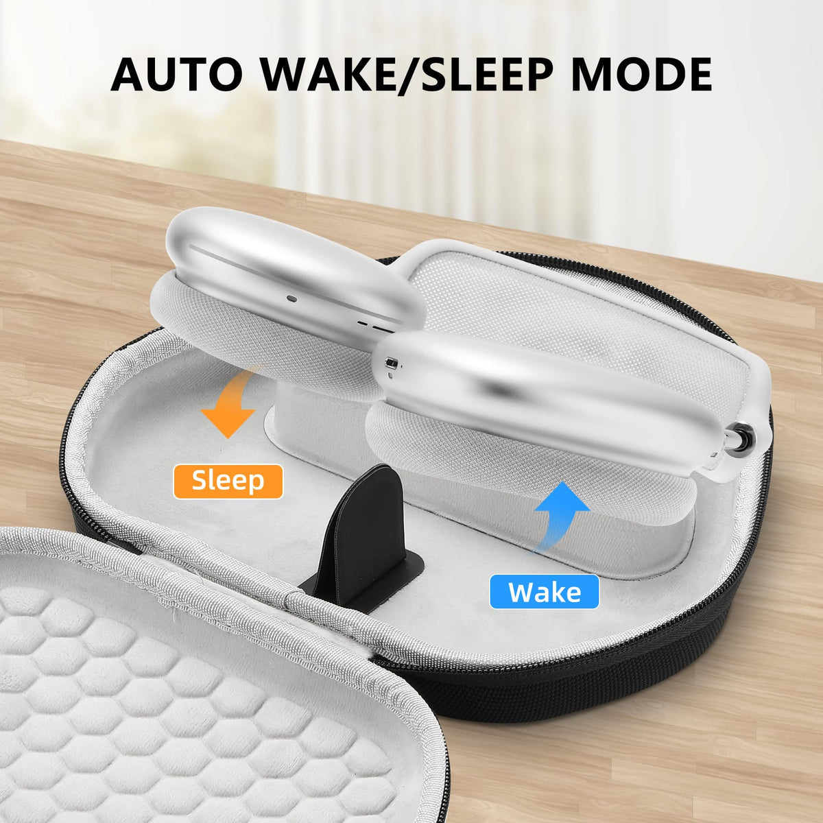 Maxjoy open interior with cushioned lining protecting AirPods Max benefit