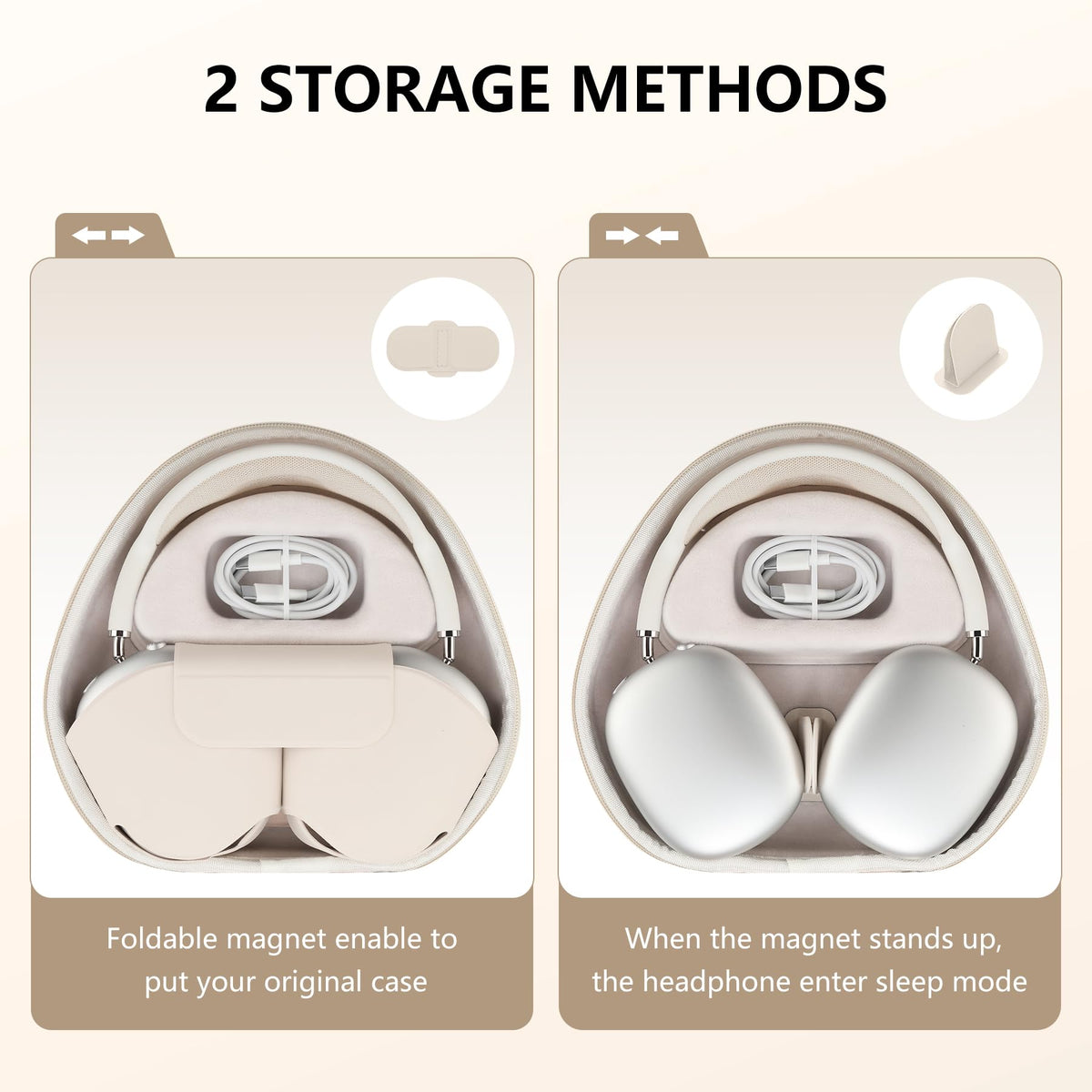 Maxjoy AirPods Max case illustrates portable storage for headphones and accessories.