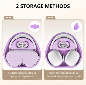 Maxjoy AirPods Max case in purple EVA, interior layout shows secure accessory pocket.