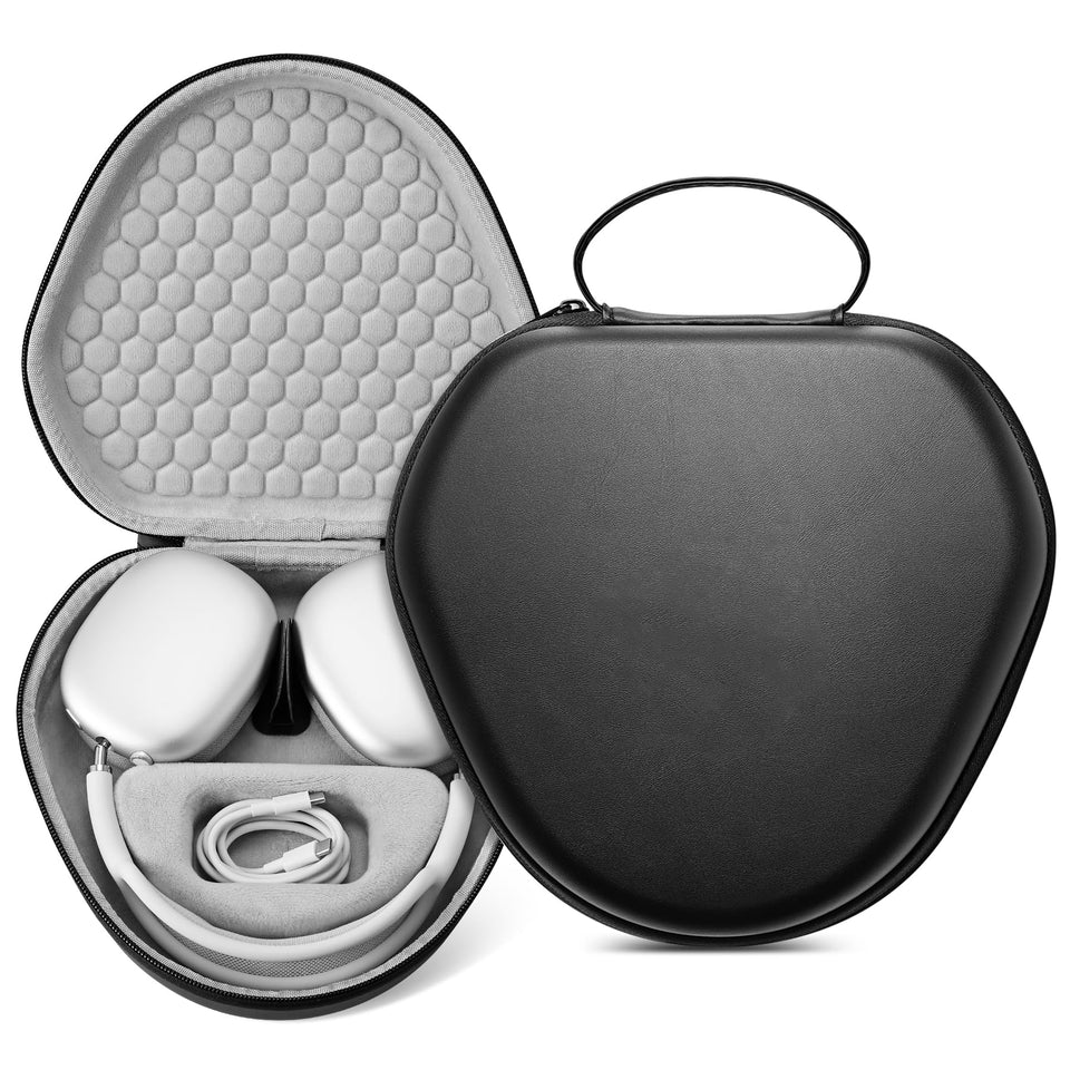 Maxjoy AirPods Max Case with smart cover in open view protecting headphones during travel.