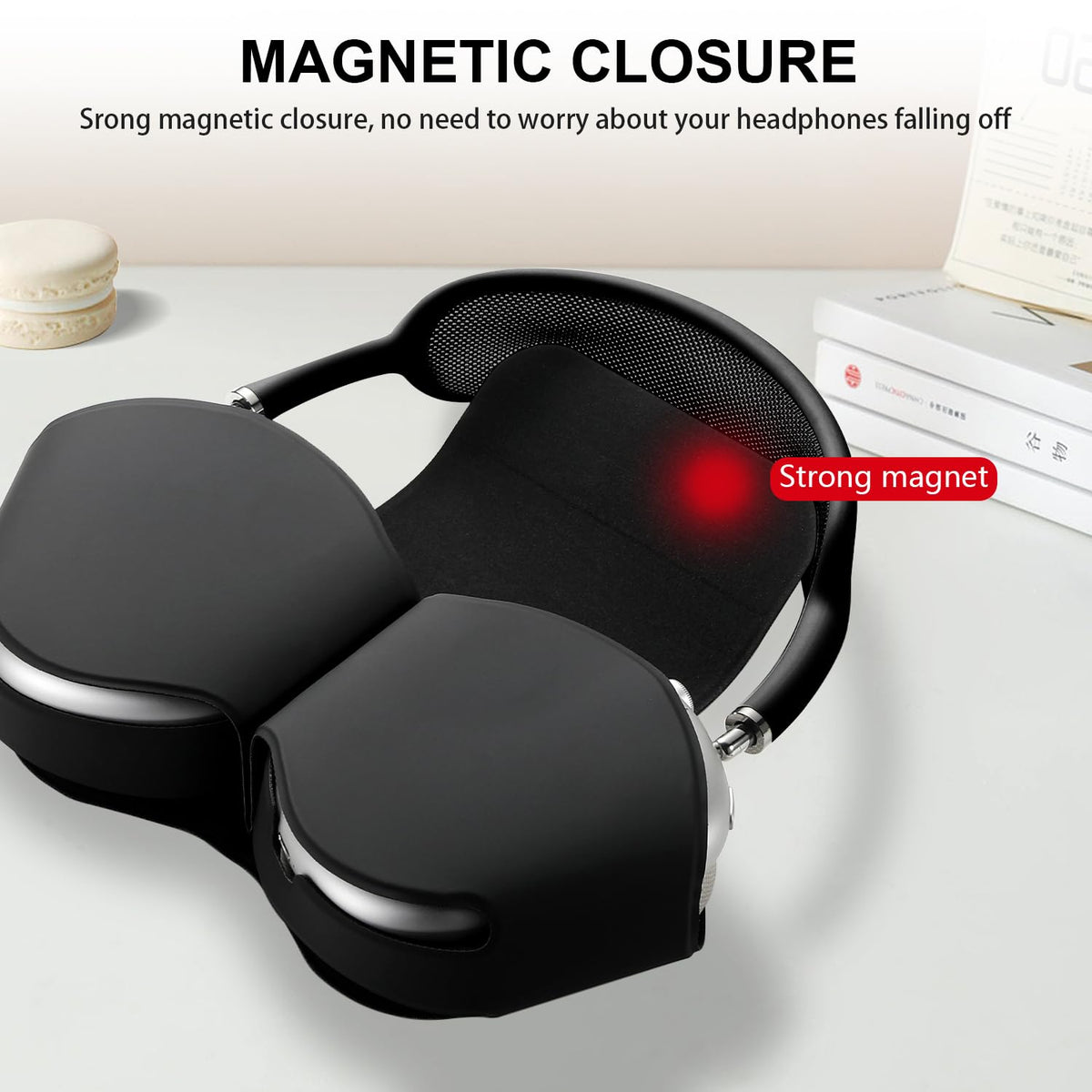 Maxjoy AirPods Max magnetic fit case demonstrates secure attachment.