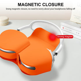 Magnetic secure-fit orange case from Maxjoy keeps AirPods Max securely in place.