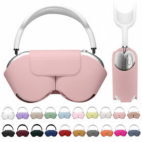Maxjoy AirPods Max smart case front view with pink PU leather protection for daily use.