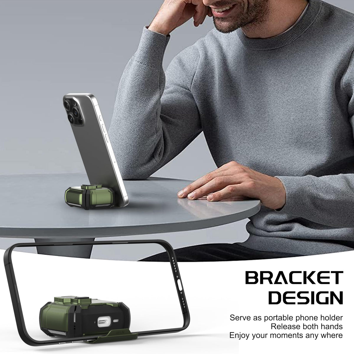 Maxjoy AirPods Pro Case 2 Army Green detailed anti-slip texture
