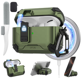 Maxjoy AirPods Pro Case 2 Army Green front view with secure auto lock