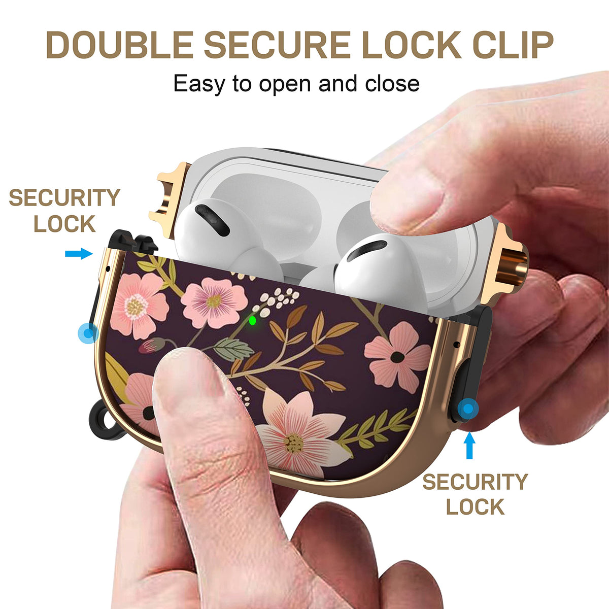 Maxjoy AirPods Pro 2 case back view with lock mechanism