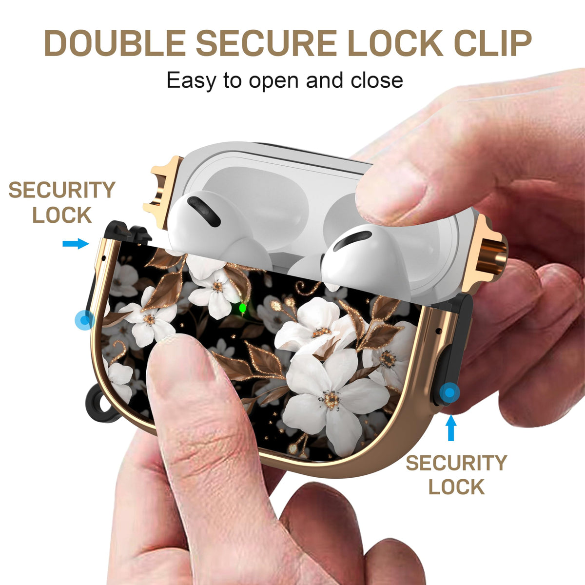Maxjoy AirPods Pro 2 case carabiner-keychain for easy bag attachment.