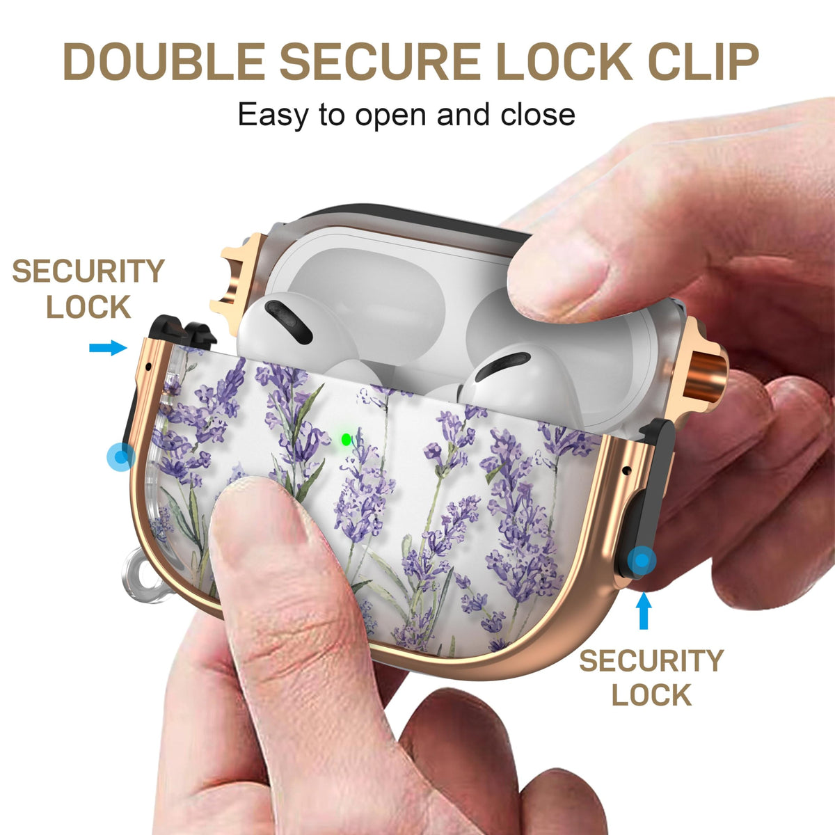 Maxjoy AirPods Pro 2 case lock clip demonstrates double-security for easy use.