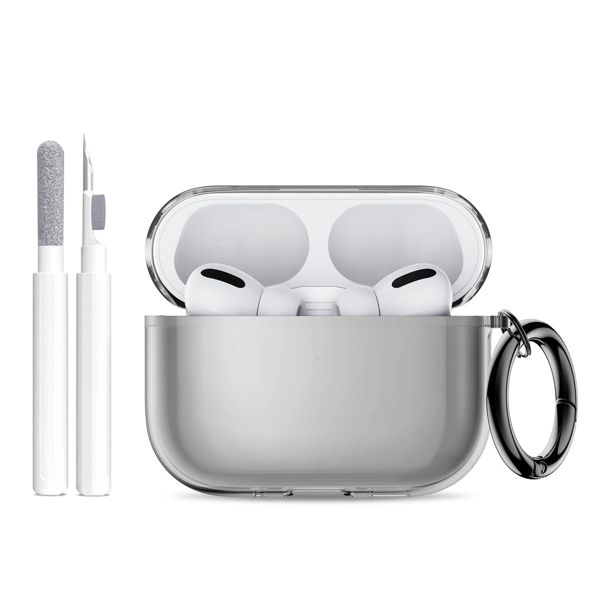Maxjoy AirPods Pro 3 case with cleaner kit, transparent black, protects the charging case while showcasing your color.