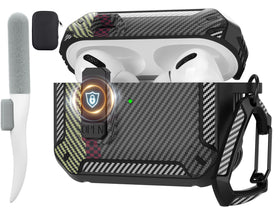 Maxjoy AirPods Pro 3 case carbon fiber gray, front view, protective and stylish.