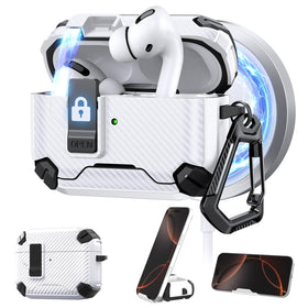 Maxjoy AirPods Pro 3 case carbon fiber white front view shows precise fit