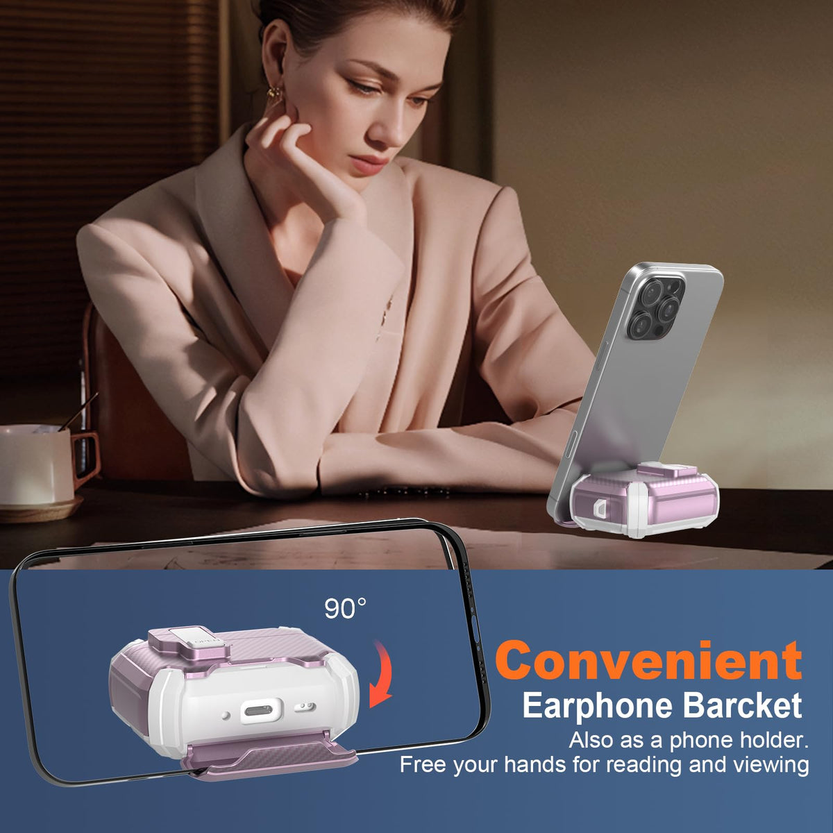 Maxjoy AirPods Pro 3 case carbon white pink built-in keychain for portability