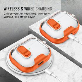 Maxjoy AirPods Pro 3 Case orange front view highlights crystal-clear coating