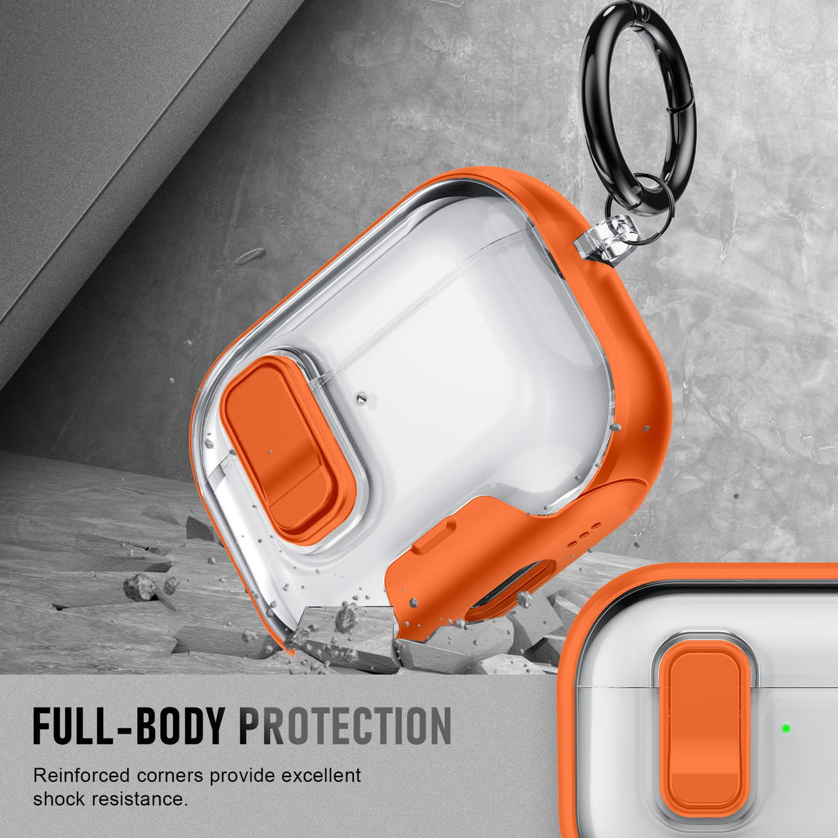 Maxjoy AirPods Pro 3 Case orange side view emphasizes lightweight protection
