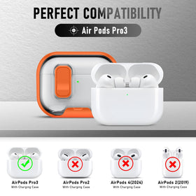 Maxjoy AirPods Pro 3 Case orange stand view shows built-in stand for hands-free use