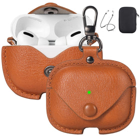 Maxjoy AirPods Pro 3 leather case with front LED visible protects charging access.