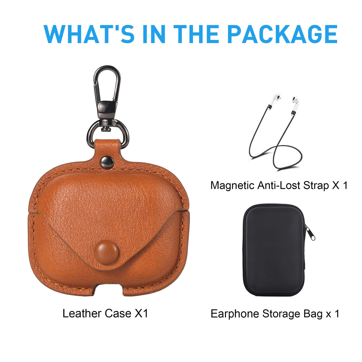 Maxjoy AirPods Pro 3 leather case includes a zippered storage bag for organization.