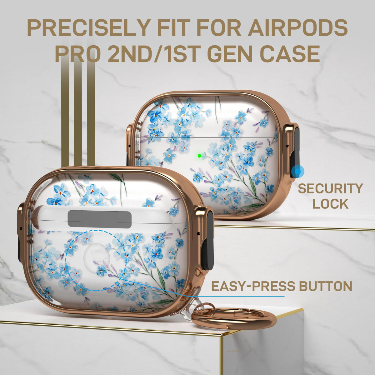 Close-up of the lock clip on the Maxjoy AirPods Pro case for secure closure.