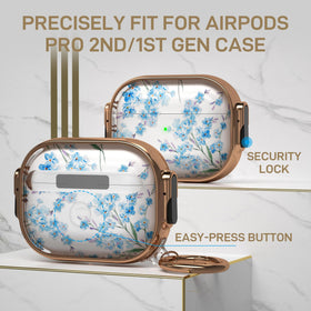 Close-up of the lock clip on the Maxjoy AirPods Pro case for secure closure.