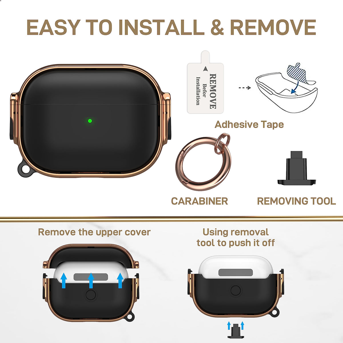 Maxjoy AirPods Pro case with included carabiner and removal tool