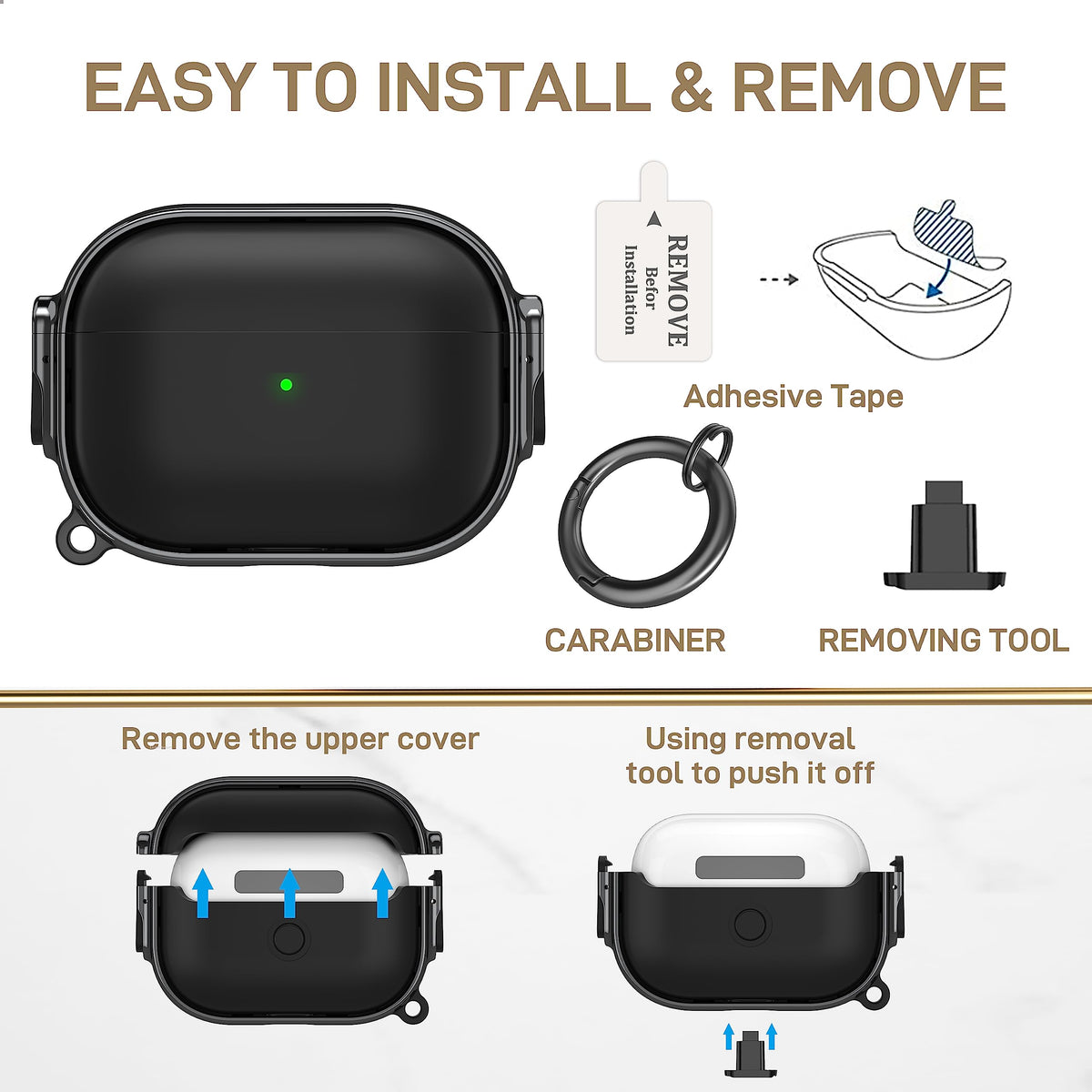Maxjoy AirPods Pro case lock back view with charging cutouts enables wireless charging