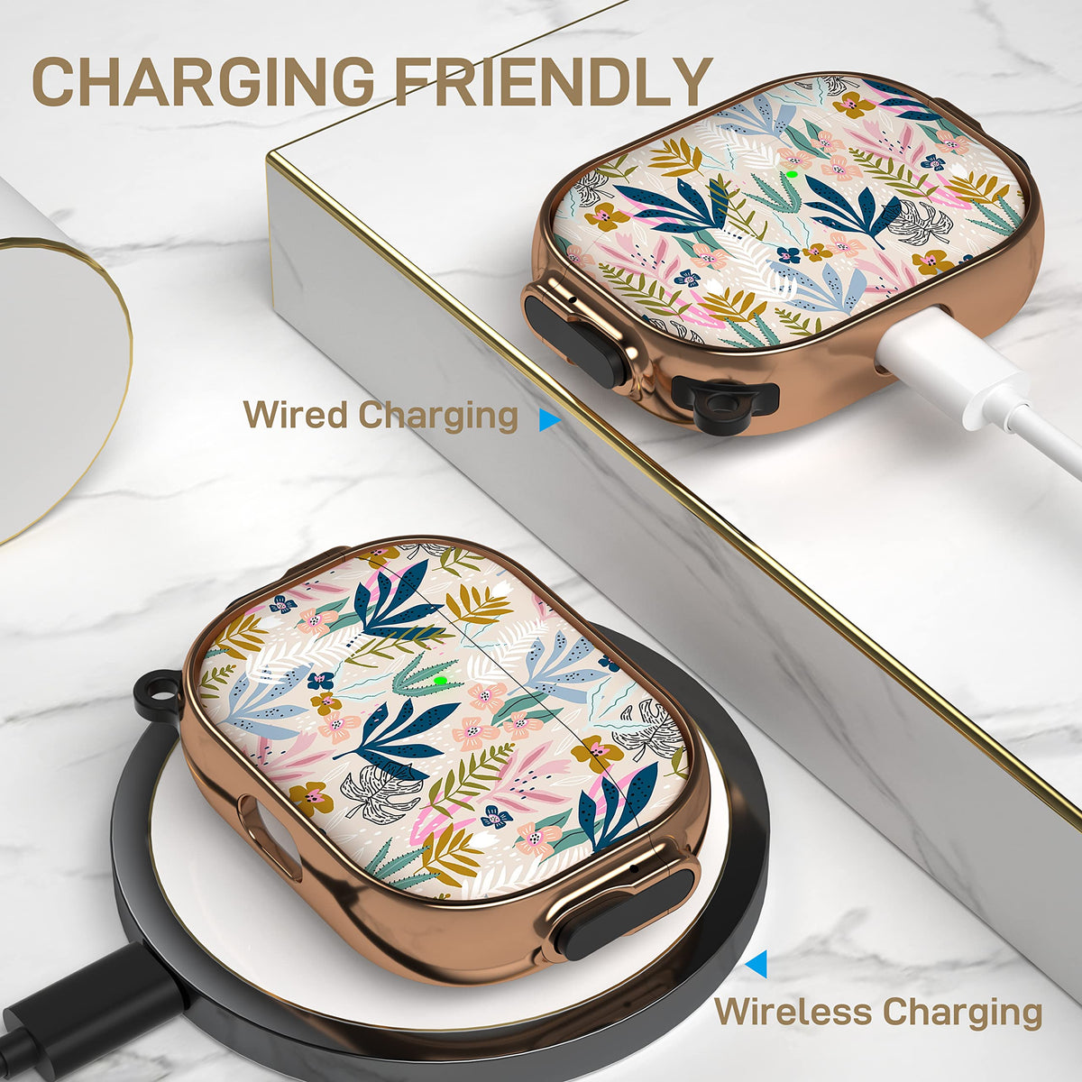 Maxjoy AirPods Pro Leaf case texture closeup reveals grippy, impact-resistant surface.