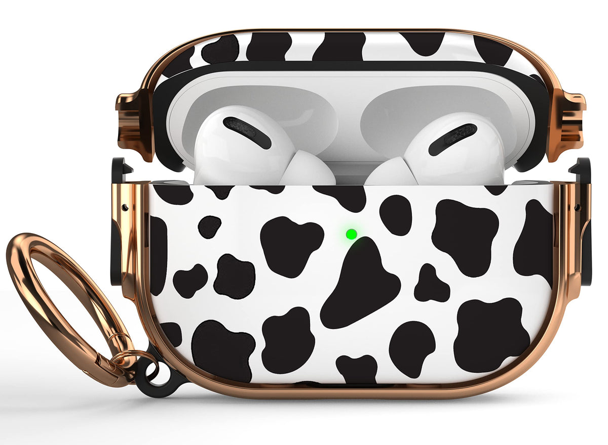 Maxjoy AirPods Pro cow-print case with lock, front view showing secure seal