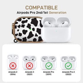 Maxjoy AirPods Pro cow-print case with lock, side view and clip