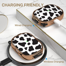 Maxjoy AirPods Pro cow-print case with keychain attachment for portability