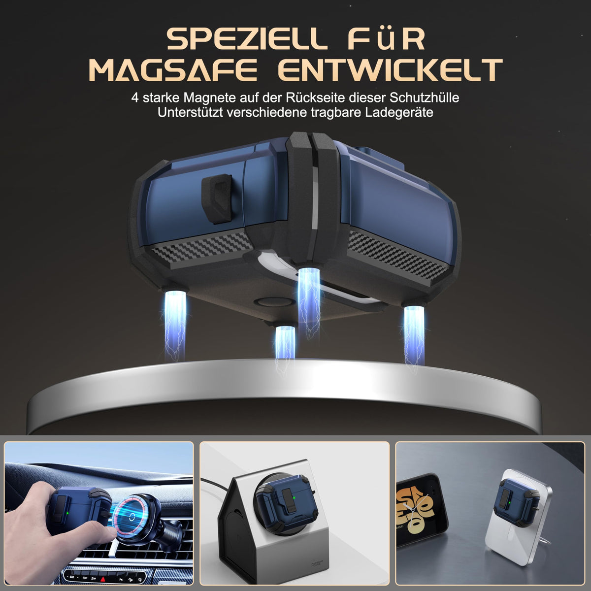 Maxjoy AirPods 4 case automatic lock illustrates one-button opening
