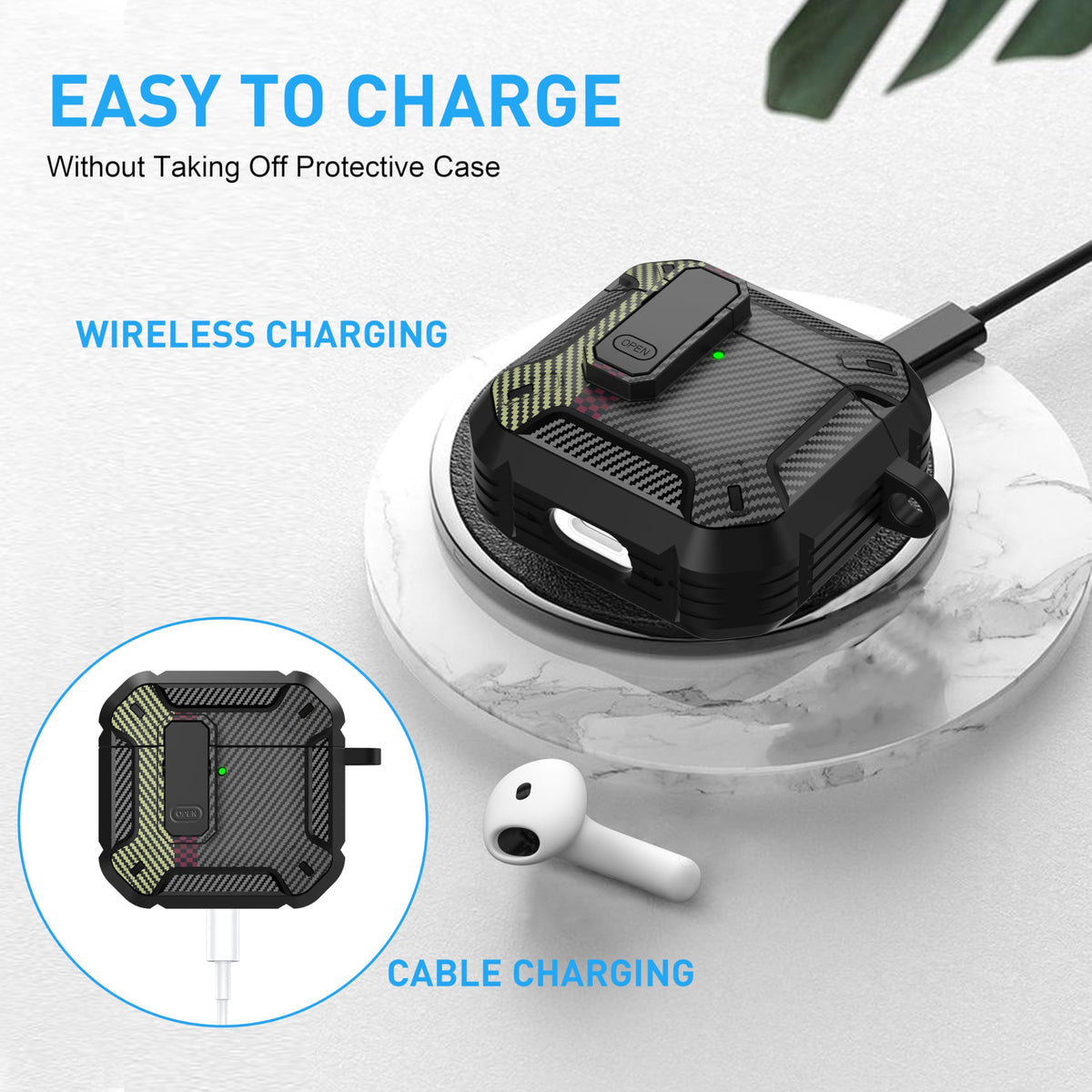 Front LED visible through Maxjoy AirPods 4 case indicating charging status