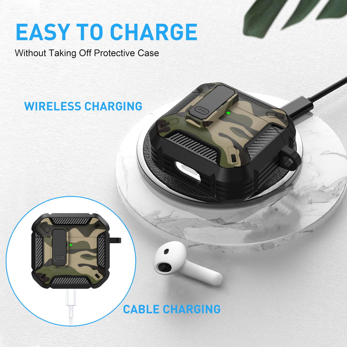 Maxjoy AirPods 4 case hollow bottom supports wired or wireless charging.