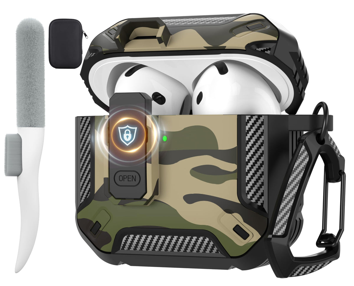Maxjoy AirPods 4 case with lock in jungle camo provides secure protection.