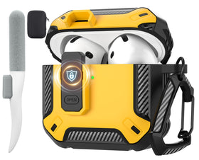 Maxjoy AirPods 4 Case with Lock, front view shows secure lock and vibrant yellow protection