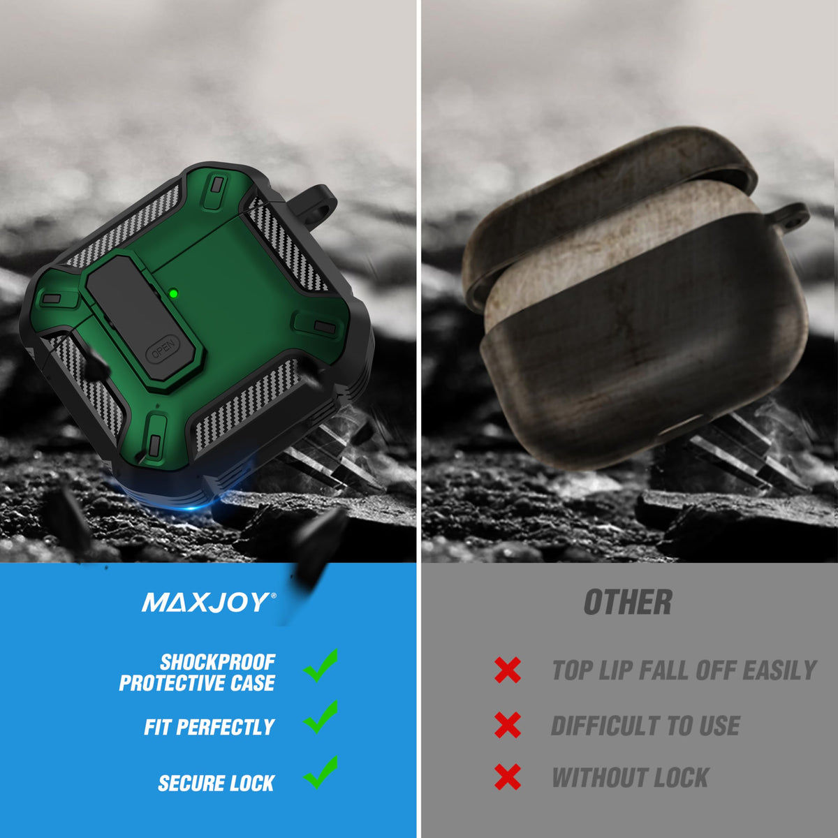 Maxjoy AirPods 4 case, top cover open for quick access.