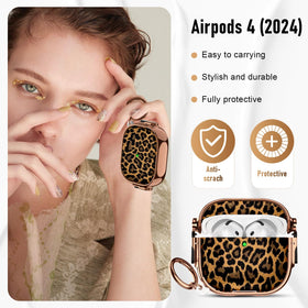 Maxjoy AirPods 4 leopard gold case with metal carabiner