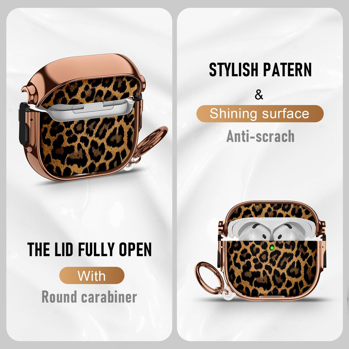 Maxjoy AirPods 4 leopard gold case top view showing lock