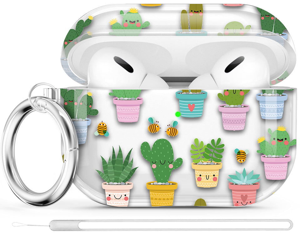 Maxjoy clear AirPods Pro 2 case with cactus print for stylish protection.