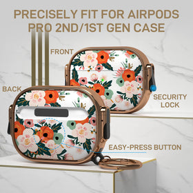 Maxjoy floral AirPods Pro case with carabiner keychain for travel.