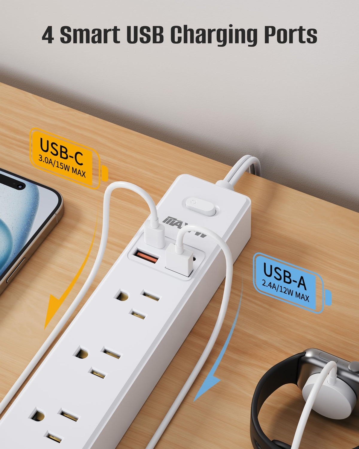 Maxpw 6ft extension cord gives flexible reach across a desk