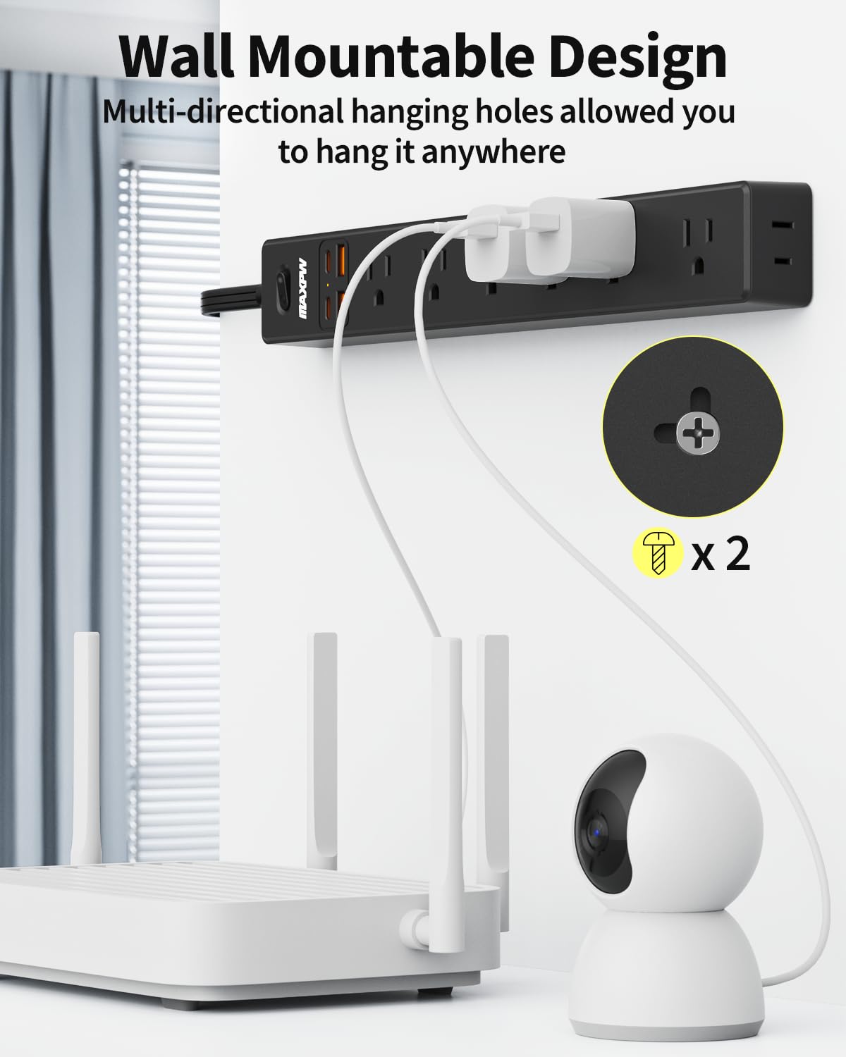 Maxpw top view showing seven AC outlets and organized power distribution benefit